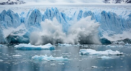 Glacier Calving in Polar Region Dramatic Ice Break in Blue Waters
