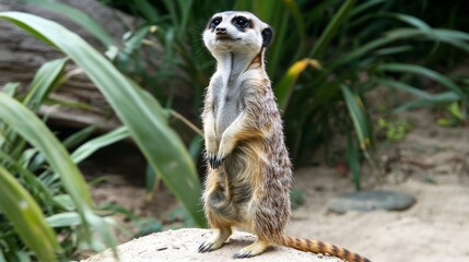 Curious Meerkat Standing Tall on Sand Dune Looking Up Cute African Animal in Natural Habitat