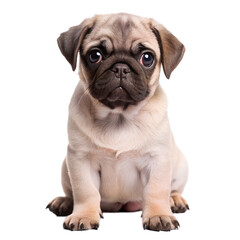 Cute pug puppy pet portrait isolated on transparent background
