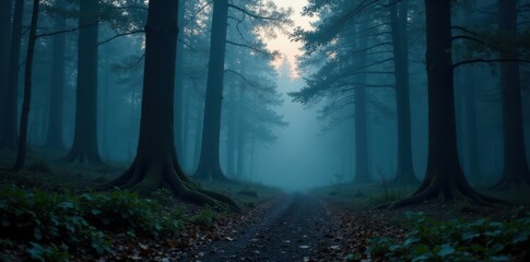 Fototapeta premium Mysterious misty forest at dusk with silver metal texture and subtle gradient effects, subtle gradient, gradient effect