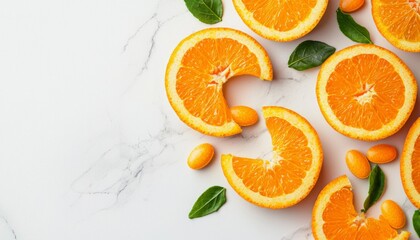 Fresh orange slices on marble