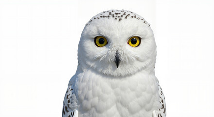 Obraz premium Snowy owl with piercing gaze against a white background 