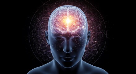 Glowing Human Brain Abstract Digital Art Dark Background