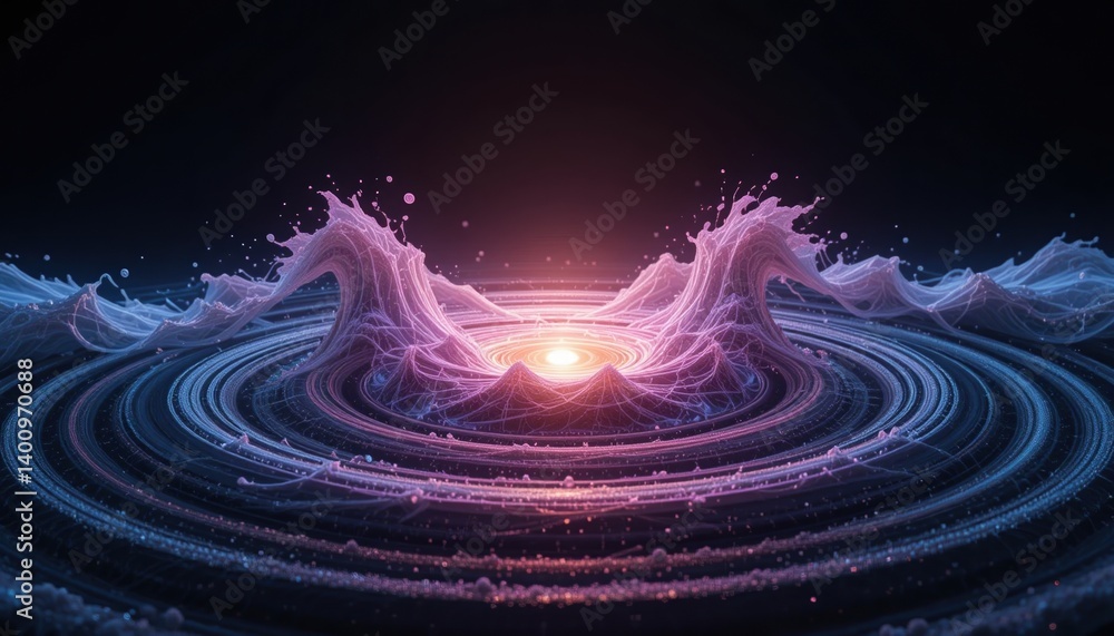 Poster dynamic water wave patterns abstract digital art cosmic environment high-tech visualization creative