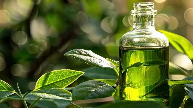 tea tree essential oil. Selective focus