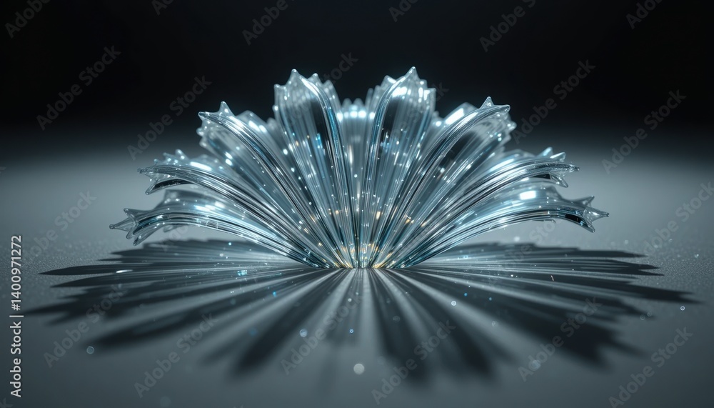 Poster artistic glass sculpture displaying intricate light patterns in a studio environment captured from a