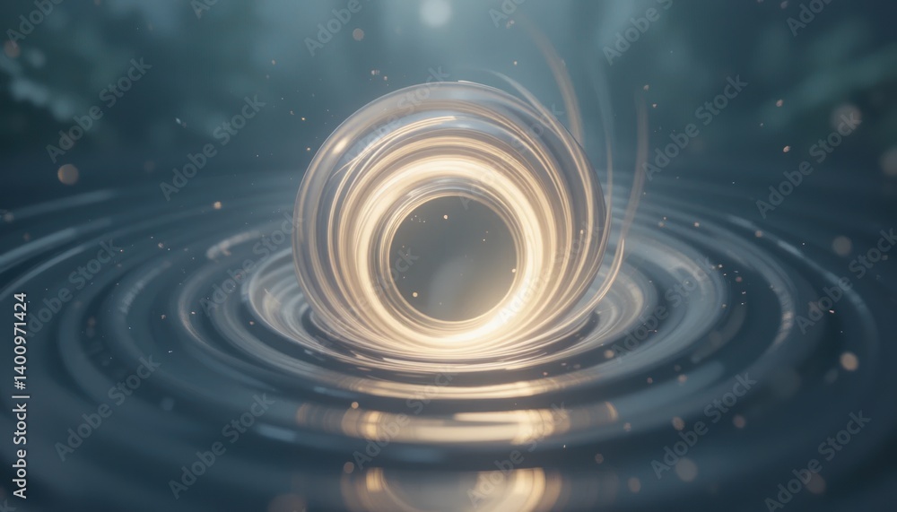 Aufkleber captivating event of a glowing sphere creating ripples in a tranquil water setting enigmatic visual 