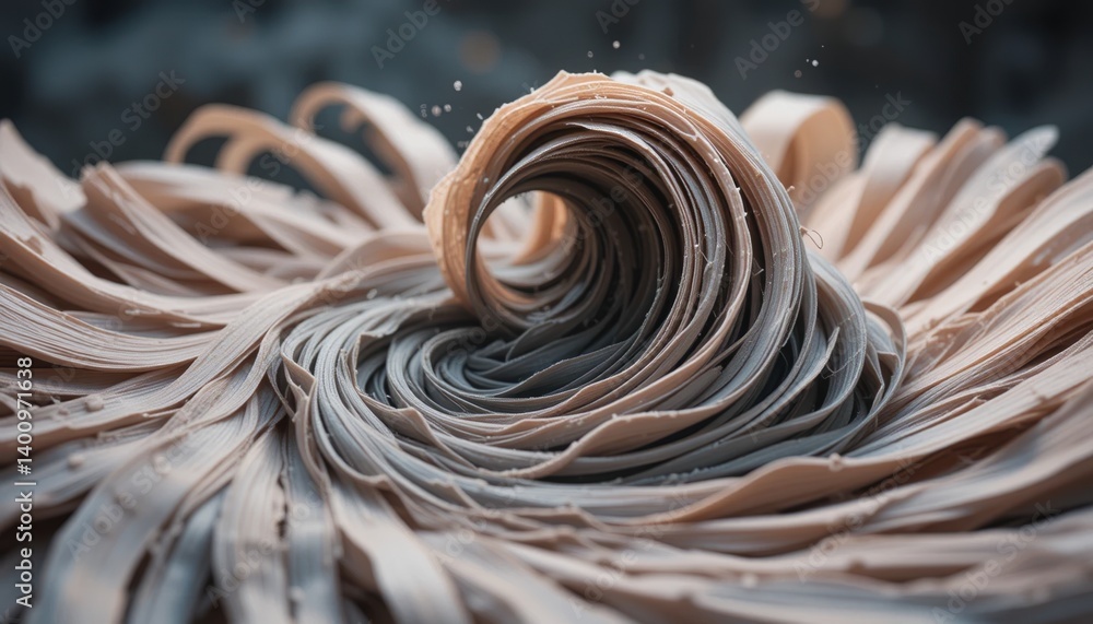 Poster dynamic wave forming from paper strips artistic creation studio environment close-up view abstract c