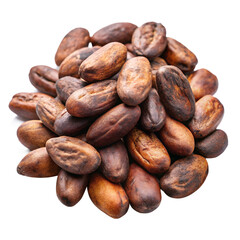 Pile of raw cocoa beans food isolated on transparent background