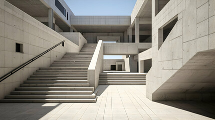 Obraz premium Light Filled Modern Concrete Building Interior With Stairs