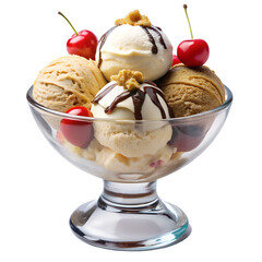 Sundae bowl with ice cream isolated on transparent background