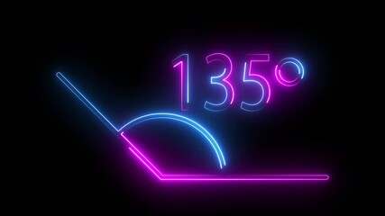 A glowing neon 135-degree angle icon animates with radiant lines forming smoothly, a pivot point pulsing gently, and a dynamic glow tracing the angle’s sharp bend.