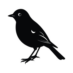 Warbler Silhouette Vector Art Design - Black and White Warbler Bird Illustration