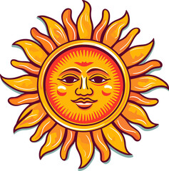 A stylized sun with a human face design.
