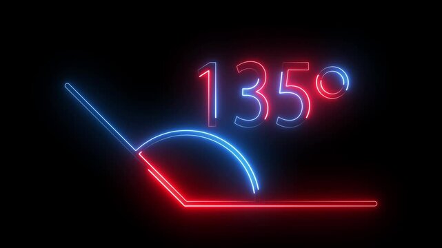 A glowing neon 135-degree angle icon animates with radiant lines forming smoothly, a pivot point pulsing gently, and a dynamic glow tracing the angle&rsquo;s sharp bend.