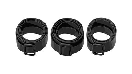 Obraz premium Three Rolled Black Belts with Buckles on White Background