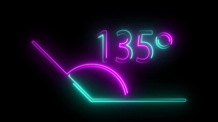 A glowing neon 135-degree angle icon animates with radiant lines forming smoothly, a pivot point pulsing gently, and a dynamic glow tracing the angle’s sharp bend.