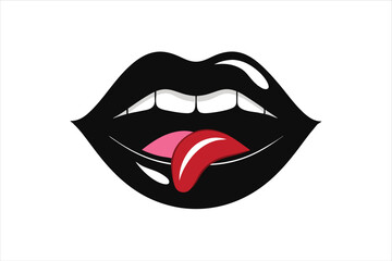 Obraz premium Sassy Black Lips and Tongue Expression Isolated for Fashion Graphics