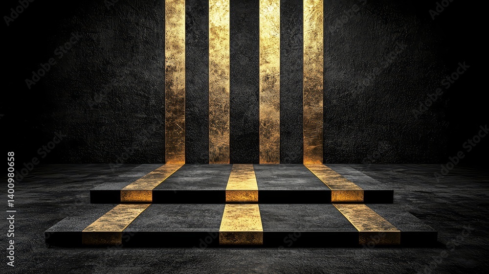 Aufkleber black and gold staircase with a black background. the staircase is a part of a larger design