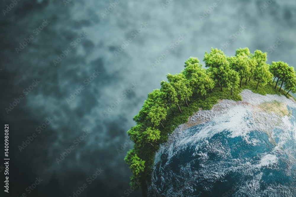 Aufkleber minimal earth outline surrounded by miniature trees, showcasing a clean and modern design with a foc