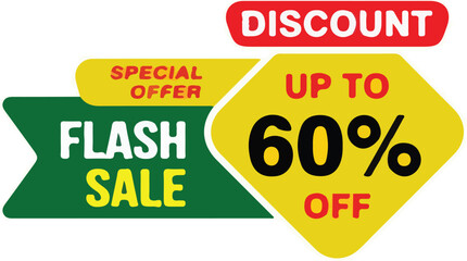 60 Percent FLASH SALE offer, clearance, promotion banner layout with sticker style