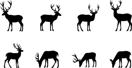 Silhouettes of Deers , vector illustration