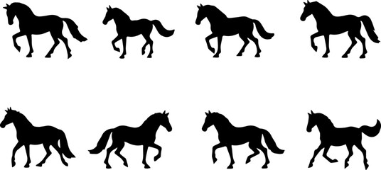 Black silhouettes of horses, vector illustration