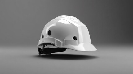 Fototapeta premium White hardhat with vented design on soft grey surface – clean industrial safety helmet concept Image 4K UHD