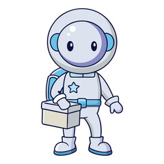 Obraz premium Cute Cartoon Astronaut Delivering Package Space Suit Character Holding Box for Delivery, Outer Space Logistics, or Sci-Fi Concepts
