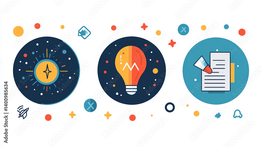 Poster creative idea generation process concept with lightbulb and document vector illustration design art 