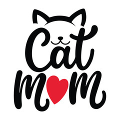 Cute hand-lettered "Cat Mom" vector design with heart and cat ears. Perfect for pet lovers, gifts, and printed merchandise like shirts or mugs.