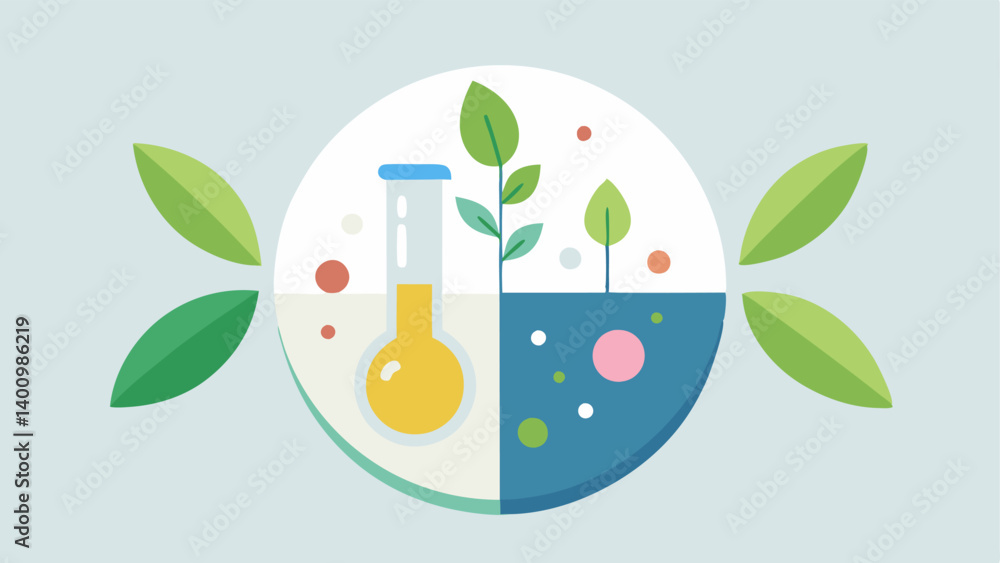 Poster lab and nature fusion a split illustration showing a lab setting on one side with a petri dish holdi