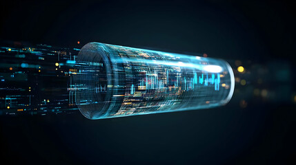 Abstract Futuristic Cylinder With Glowing Data Stream