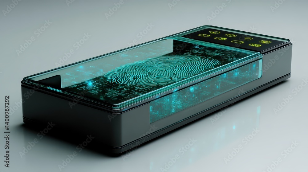 Poster secure access with biometric fingerprint scanner, enhanced security and identity protection