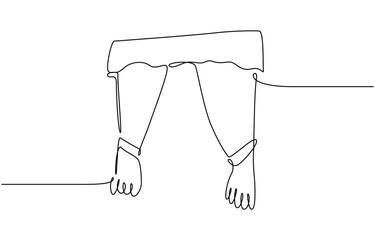 Continuous line vector illustration of curtain curtain, One continuous line drawing of window with curtains. Concept of living room interioa with drape cloth in simple linear style. Editable stroke.