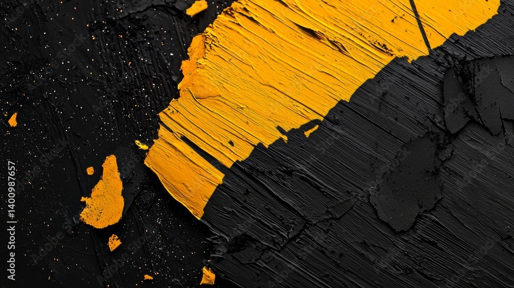 Aufkleber black and yellow painting with a lot of texture and splatters. the yellow and black colors create a 