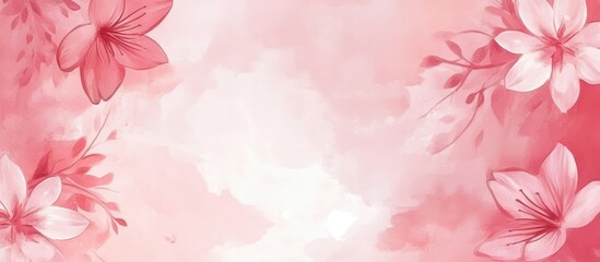 Obraz premium Gentle floral frame with soft watercolor petals on a tender pink backdrop