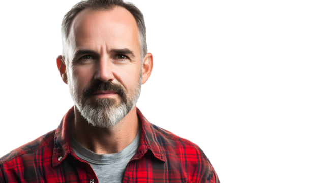 Confident Middle-Aged Man Standing Against White Background in Professional Portrait Shot - Powered by Adobe