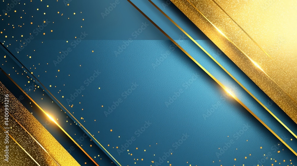 Poster Blue and gold background with gold stripes and a lot of glitter. The background is a beautiful and shiny design that is perfect for a special occasion or event