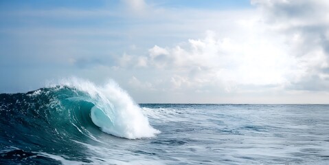 Fototapeta premium Ocean Wave: An awe-inspiring ocean wave crashes, creating a breathtaking spectacle of nature's power. Capture the moment with a display of raw energy and beauty. Ai generative