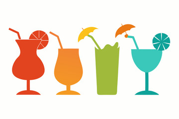 set of tropical cocktail silhouette vector illustration