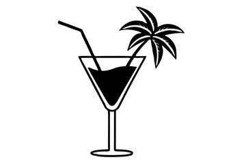 tropical cocktail silhouette vector illustration