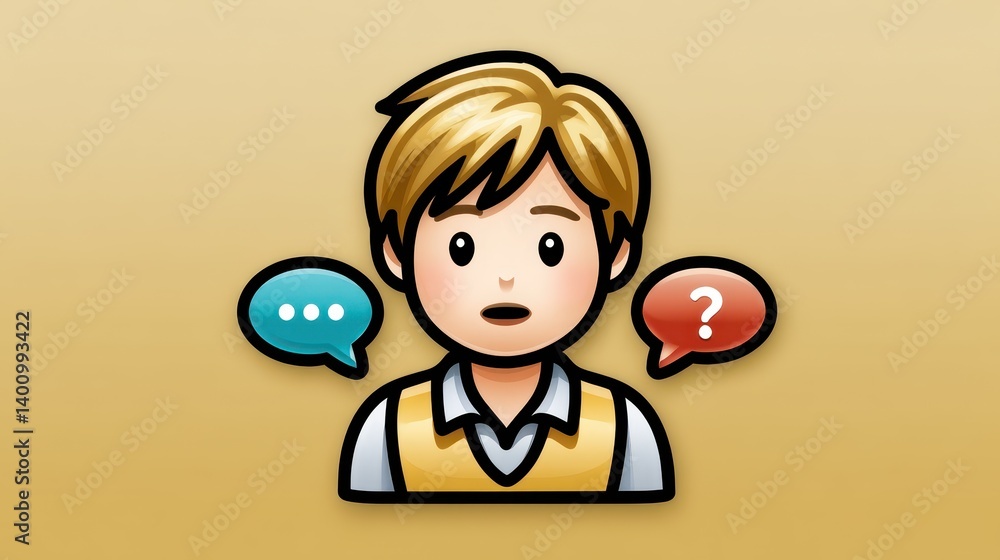 Poster visual representation of communication, person holding a speech bubble symbolizing dialogue and expr