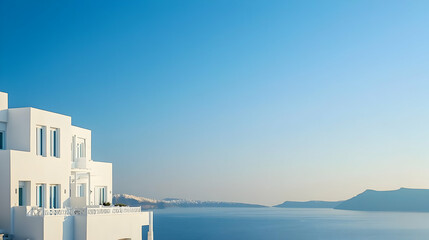 Obraz premium White Santorini Villa Overlooking Aegean Sea