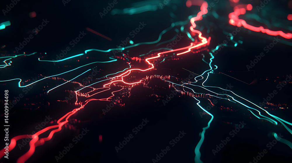 Poster abstract data network visualization with glowing lines and colors