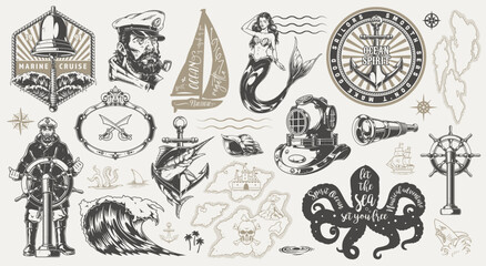 Nautical illustrations with maritime themes