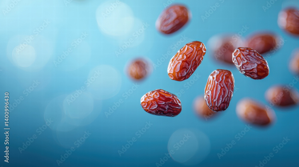 Poster floating dates on blue background create vibrant and fresh atmosphere