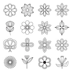 Fototapeta premium set of black and white flowers roses leaf floral nature tree oak icons vector illustration