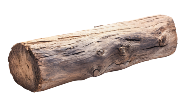 Weathered Wood Log Isolated on White Background - Rustic Nature Concept Art Design