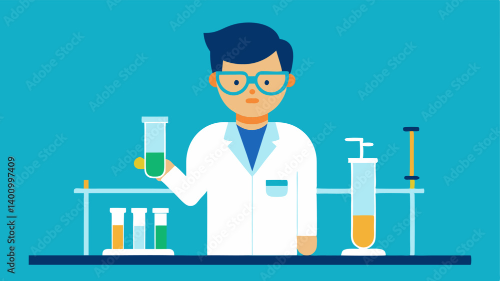 Poster scientist at work a scientist in a lab coat and safety goggles managing samples at a workstation wit